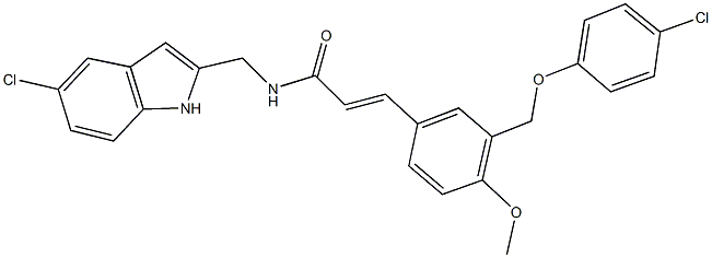 N-[(5-chloro-1H-indol-2-yl)methyl]-3-{3-[(4-chlorophenoxy)methyl]-4-methoxyphenyl}acrylamide 结构式