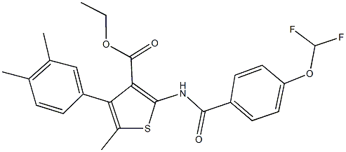 ethyl 2-{[4-(difluoromethoxy)benzoyl]amino}-4-(3,4-dimethylphenyl)-5-methyl-3-thiophenecarboxylate 结构式