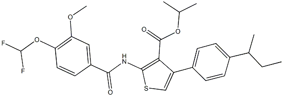 isopropyl 4-(4-sec-butylphenyl)-2-{[4-(difluoromethoxy)-3-methoxybenzoyl]amino}-3-thiophenecarboxylate 结构式