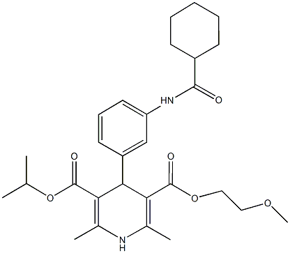 3-isopropyl 5-(2-methoxyethyl) 4-{3-[(cyclohexylcarbonyl)amino]phenyl}-2,6-dimethyl-1,4-dihydro-3,5-pyridinedicarboxylate 结构式