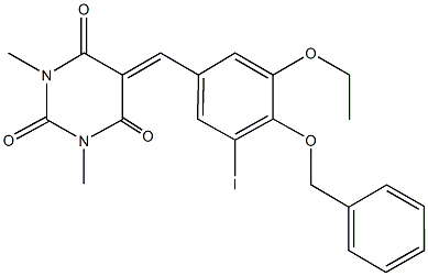 5-[4-(benzyloxy)-3-ethoxy-5-iodobenzylidene]-1,3-dimethyl-2,4,6(1H,3H,5H)-pyrimidinetrione 结构式