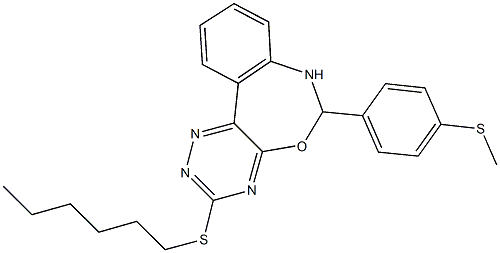 3-(hexylthio)-6-[4-(methylthio)phenyl]-6,7-dihydro[1,2,4]triazino[5,6-d][3,1]benzoxazepine 结构式