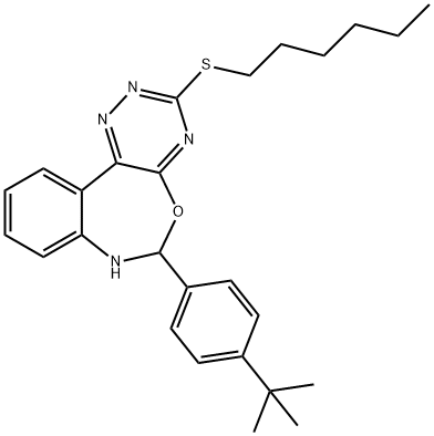 6-(4-tert-butylphenyl)-3-(hexylthio)-6,7-dihydro[1,2,4]triazino[5,6-d][3,1]benzoxazepine 结构式