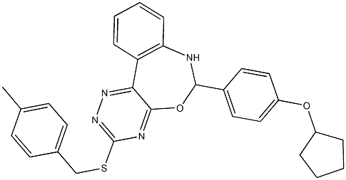 6-[4-(cyclopentyloxy)phenyl]-3-[(4-methylbenzyl)sulfanyl]-6,7-dihydro[1,2,4]triazino[5,6-d][3,1]benzoxazepine 结构式