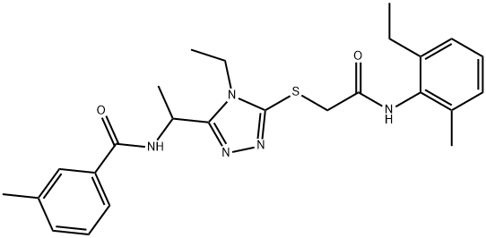 N-[1-(4-ethyl-5-{[2-(2-ethyl-6-methylanilino)-2-oxoethyl]thio}-4H-1,2,4-triazol-3-yl)ethyl]-3-methylbenzamide 结构式