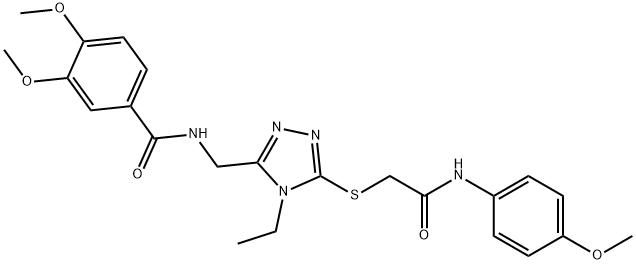 N-[(4-ethyl-5-{[2-(4-methoxyanilino)-2-oxoethyl]sulfanyl}-4H-1,2,4-triazol-3-yl)methyl]-3,4-dimethoxybenzamide 结构式