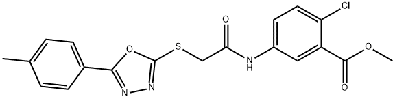 methyl 2-chloro-5-[({[5-(4-methylphenyl)-1,3,4-oxadiazol-2-yl]sulfanyl}acetyl)amino]benzoate 结构式