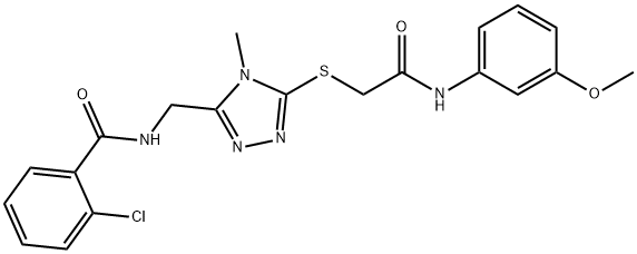 2-chloro-N-[(5-{[2-(3-methoxyanilino)-2-oxoethyl]thio}-4-methyl-4H-1,2,4-triazol-3-yl)methyl]benzamide 结构式