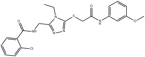 2-chloro-N-[(4-ethyl-5-{[2-(3-methoxyanilino)-2-oxoethyl]thio}-4H-1,2,4-triazol-3-yl)methyl]benzamide 结构式