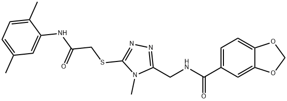 N-[(5-{[2-(2,5-dimethylanilino)-2-oxoethyl]sulfanyl}-4-methyl-4H-1,2,4-triazol-3-yl)methyl]-1,3-benzodioxole-5-carboxamide 结构式