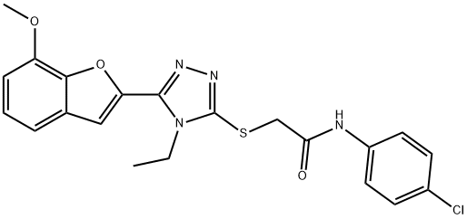 N-(4-chlorophenyl)-2-{[4-ethyl-5-(7-methoxy-1-benzofuran-2-yl)-4H-1,2,4-triazol-3-yl]sulfanyl}acetamide 结构式