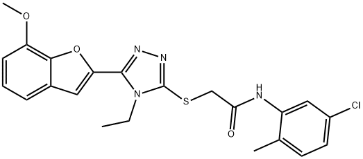 N-(5-chloro-2-methylphenyl)-2-{[4-ethyl-5-(7-methoxy-1-benzofuran-2-yl)-4H-1,2,4-triazol-3-yl]sulfanyl}acetamide 结构式