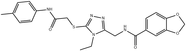 N-[(4-ethyl-5-{[2-oxo-2-(4-toluidino)ethyl]sulfanyl}-4H-1,2,4-triazol-3-yl)methyl]-1,3-benzodioxole-5-carboxamide 结构式