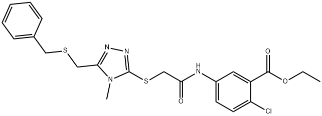 ethyl 5-{[({5-[(benzylsulfanyl)methyl]-4-methyl-4H-1,2,4-triazol-3-yl}sulfanyl)acetyl]amino}-2-chlorobenzoate 结构式