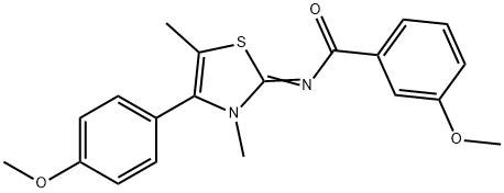 3-methoxy-N-(4-(4-methoxyphenyl)-3,5-dimethyl-1,3-thiazol-2(3H)-ylidene)benzamide 结构式