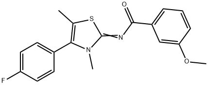 N-(4-(4-fluorophenyl)-3,5-dimethyl-1,3-thiazol-2(3H)-ylidene)-3-methoxybenzamide 结构式