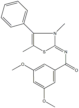 N-(3,5-dimethyl-4-phenyl-1,3-thiazol-2(3H)-ylidene)-3,5-dimethoxybenzamide 结构式