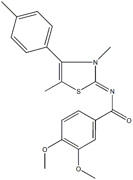 N-(3,5-dimethyl-4-(4-methylphenyl)-1,3-thiazol-2(3H)-ylidene)-3,4-dimethoxybenzamide 结构式