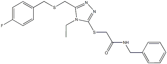 N-benzyl-2-[(4-ethyl-5-{[(4-fluorobenzyl)sulfanyl]methyl}-4H-1,2,4-triazol-3-yl)sulfanyl]acetamide 结构式