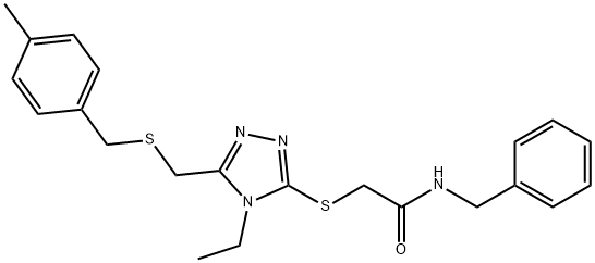 N-benzyl-2-[(4-ethyl-5-{[(4-methylbenzyl)sulfanyl]methyl}-4H-1,2,4-triazol-3-yl)sulfanyl]acetamide 结构式