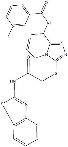 N-[1-(4-allyl-5-{[2-(1,3-benzothiazol-2-ylamino)-2-oxoethyl]sulfanyl}-4H-1,2,4-triazol-3-yl)ethyl]-3-methylbenzamide 结构式