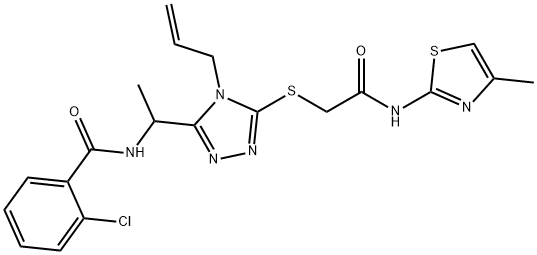 N-{1-[4-allyl-5-({2-[(4-methyl-1,3-thiazol-2-yl)amino]-2-oxoethyl}sulfanyl)-4H-1,2,4-triazol-3-yl]ethyl}-2-chlorobenzamide 结构式
