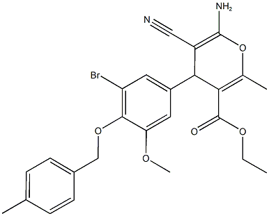 ethyl 6-amino-4-{3-bromo-5-methoxy-4-[(4-methylbenzyl)oxy]phenyl}-5-cyano-2-methyl-4H-pyran-3-carboxylate 结构式