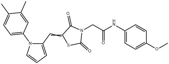 2-(5-{[1-(3,4-dimethylphenyl)-1H-pyrrol-2-yl]methylene}-2,4-dioxo-1,3-thiazolidin-3-yl)-N-(4-methoxyphenyl)acetamide 结构式