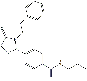 4-[4-oxo-3-(2-phenylethyl)-1,3-thiazolidin-2-yl]-N-propylbenzamide 结构式