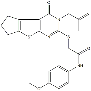 N-(4-methoxyphenyl)-2-{[3-(2-methyl-2-propenyl)-4-oxo-3,5,6,7-tetrahydro-4H-cyclopenta[4,5]thieno[2,3-d]pyrimidin-2-yl]thio}acetamide 结构式