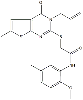 2-[(3-allyl-6-methyl-4-oxo-3,4-dihydrothieno[2,3-d]pyrimidin-2-yl)thio]-N-(2-methoxy-5-methylphenyl)acetamide 结构式