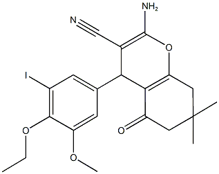 2-amino-4-(4-ethoxy-3-iodo-5-methoxyphenyl)-7,7-dimethyl-5-oxo-5,6,7,8-tetrahydro-4H-chromene-3-carbonitrile 结构式