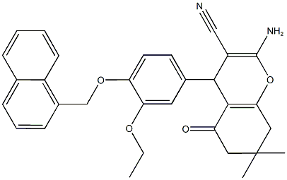 2-amino-4-[3-ethoxy-4-(1-naphthylmethoxy)phenyl]-7,7-dimethyl-5-oxo-5,6,7,8-tetrahydro-4H-chromene-3-carbonitrile 结构式