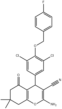 2-amino-4-{3,5-dichloro-4-[(4-fluorobenzyl)oxy]phenyl}-7,7-dimethyl-5-oxo-5,6,7,8-tetrahydro-4H-chromene-3-carbonitrile 结构式