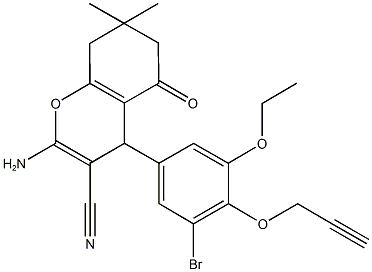 2-amino-4-[3-bromo-5-ethoxy-4-(2-propynyloxy)phenyl]-7,7-dimethyl-5-oxo-5,6,7,8-tetrahydro-4H-chromene-3-carbonitrile 结构式