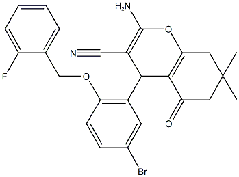 2-amino-4-{5-bromo-2-[(2-fluorobenzyl)oxy]phenyl}-7,7-dimethyl-5-oxo-5,6,7,8-tetrahydro-4H-chromene-3-carbonitrile 结构式