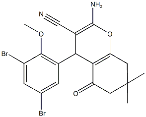 2-amino-4-(3,5-dibromo-2-methoxyphenyl)-7,7-dimethyl-5-oxo-5,6,7,8-tetrahydro-4H-chromene-3-carbonitrile 结构式