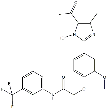 2-[4-(5-acetyl-1-hydroxy-4-methyl-1H-imidazol-2-yl)-2-methoxyphenoxy]-N-[3-(trifluoromethyl)phenyl]acetamide 结构式