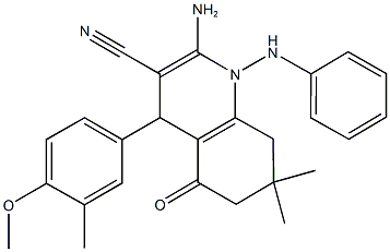 2-amino-1-anilino-4-(4-methoxy-3-methylphenyl)-7,7-dimethyl-5-oxo-1,4,5,6,7,8-hexahydro-3-quinolinecarbonitrile 结构式