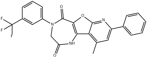 10-methyl-8-phenyl-4-[3-(trifluoromethyl)phenyl]-3,4-dihydro-1H-pyrido[3',2':4,5]furo[3,2-e][1,4]diazepine-2,5-dione 结构式