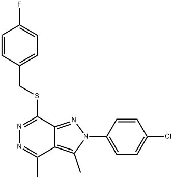 2-(4-chlorophenyl)-3,4-dimethyl-2H-pyrazolo[3,4-d]pyridazin-7-yl 4-fluorobenzyl sulfide 结构式