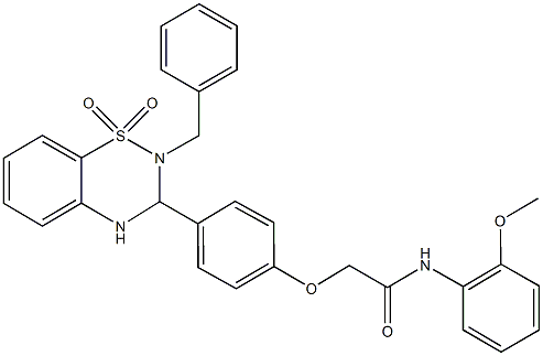 2-[4-(2-benzyl-1,1-dioxido-3,4-dihydro-2H-1,2,4-benzothiadiazin-3-yl)phenoxy]-N-(2-methoxyphenyl)acetamide 结构式