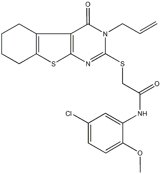2-[(3-allyl-4-oxo-3,4,5,6,7,8-hexahydro[1]benzothieno[2,3-d]pyrimidin-2-yl)thio]-N-(5-chloro-2-methoxyphenyl)acetamide 结构式