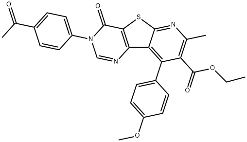 ethyl 3-(4-acetylphenyl)-9-(4-methoxyphenyl)-7-methyl-4-oxo-3,4-dihydropyrido[3',2':4,5]thieno[3,2-d]pyrimidine-8-carboxylate 结构式