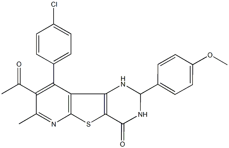 8-acetyl-9-(4-chlorophenyl)-2-(4-methoxyphenyl)-7-methyl-2,3-dihydropyrido[3',2':4,5]thieno[3,2-d]pyrimidin-4(1H)-one 结构式