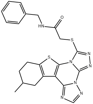 N-benzyl-2-[(12-methyl-10,11,12,13-tetrahydro[1]benzothieno[3,2-e]di[1,2,4]triazolo[4,3-a:1,5-c]pyrimidin-7-yl)sulfanyl]acetamide 结构式