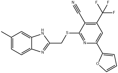 6-(2-furyl)-2-{[(5-methyl-1H-benzimidazol-2-yl)methyl]sulfanyl}-4-(trifluoromethyl)nicotinonitrile 结构式