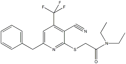 2-{[6-benzyl-3-cyano-4-(trifluoromethyl)-2-pyridinyl]sulfanyl}-N,N-diethylacetamide 结构式