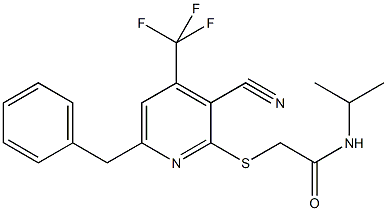 2-{[6-benzyl-3-cyano-4-(trifluoromethyl)-2-pyridinyl]sulfanyl}-N-isopropylacetamide 结构式