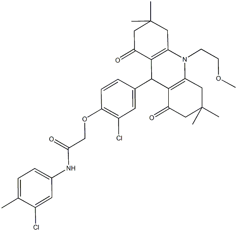 2-{2-chloro-4-[10-(2-methoxyethyl)-3,3,6,6-tetramethyl-1,8-dioxo-1,2,3,4,5,6,7,8,9,10-decahydro-9-acridinyl]phenoxy}-N-(3-chloro-4-methylphenyl)acetamide 结构式